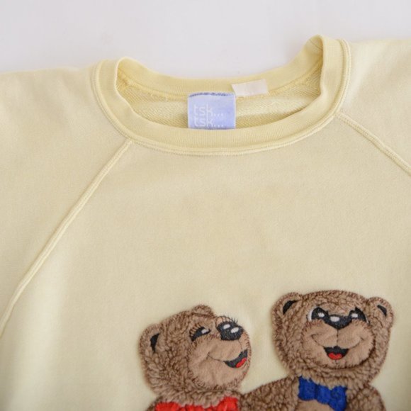 Tsk..Tsk Butter Yellow Pastel with 2 Fuzzy Bears Crewneck Sweater - Picture 10 of 10